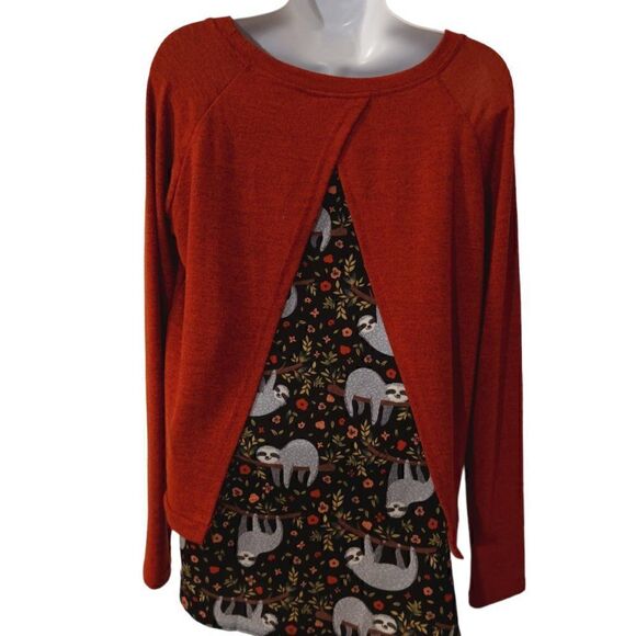 L.A Soul orange sloth slit back layered sweater size S - Picture 4 of 7